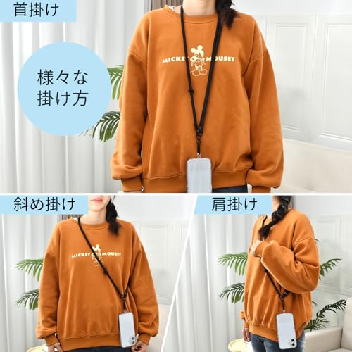 [Seorsok] スマホ ストラップ 携帯ストラップ 首掛け 斜めがけ 肩掛け ネックストラップ ショルダーストラップ 長さ調節可能 携帯ショルダー 紛失防止 落下防止,ストラップ 1本+透明タグパッチ1枚+パッチ1枚入り,ブラック