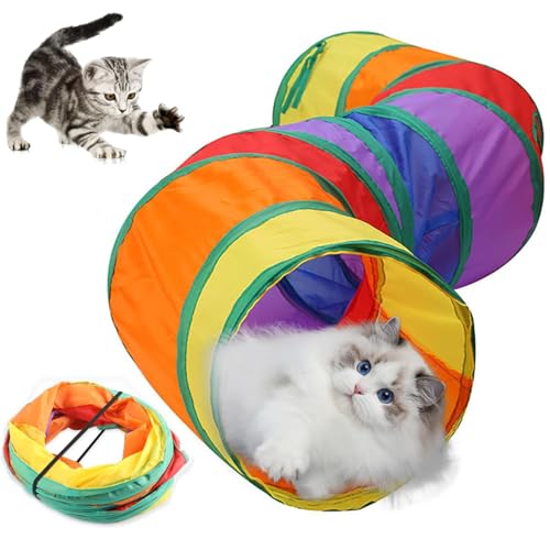 サムコス 猫トンネル ペット玩具 長い レインボー トンネル 123cm 可水洗いS形長い2穴付き 折りたたみ..