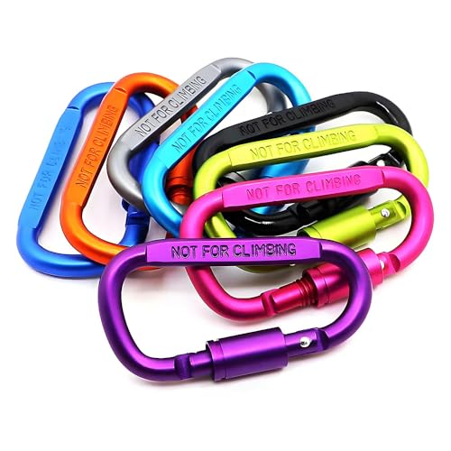 GLOWZEN カラビナ 小型 カラビナ おしゃれ 8個セット 8色 アルミ合金 ロックフック付きD型登山バックル、クイックハンギングナットバックル