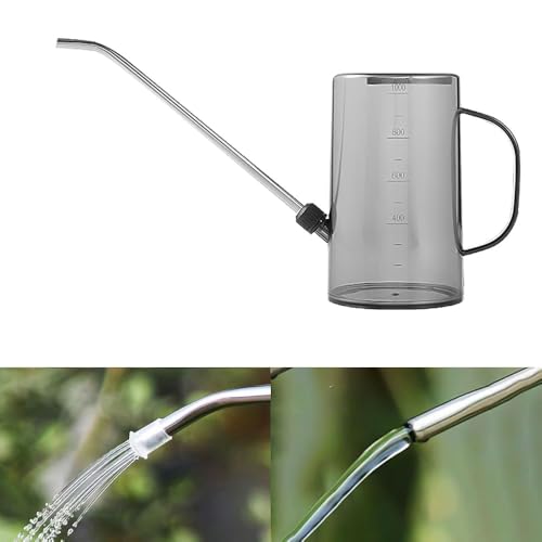 JetWave じょうろ 水差し 園芸 プラスチック製 透明ボディ 目盛り付き 1L容量 金属製23cm長い噴口 観葉植物やガーデニングに最適 園芸用品