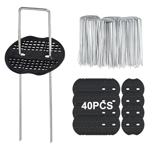 Lesimoll Uピン杭 黒丸付き スチールUピン杭 15cm 40本セット 人工芝 防草シート固定用 u字ピン おさえピン 家庭菜園 園芸用品 園芸資材