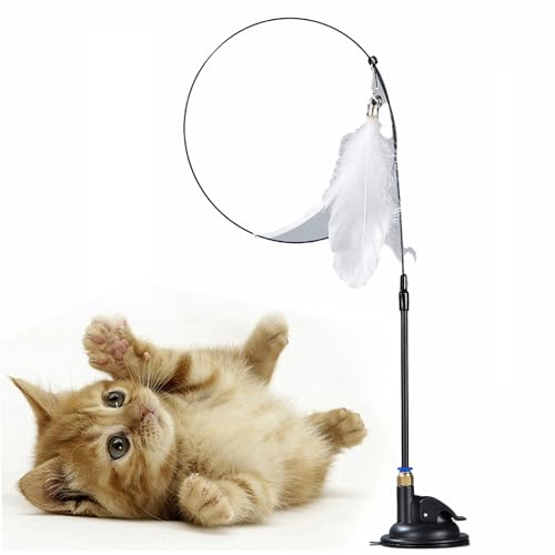 AUTAKI 猫 おもちゃ 吸盤式 プレミアムフェザー 高級羽毛 鈴付き 猫 おもちゃ 一人遊び 猫じゃらし 羽 調節可能な吸着 デュアルモード 猫用おもちゃ 釣り竿弾性付き 猫 ひとり遊び 猫ストレス解消 猫のおもちゃ屋内猫用 運動不足解消 ストレス解消