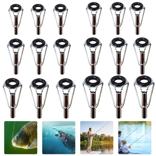 YAARUJEE トップガイド 竿先ガイド 18個セット 内径1.6mm、1.8mm、2.0mm、2.4mm、2.8mm、3.0mm 6サイズ ロッドガイドステレンス 釣り竿 穂先 交換 修理