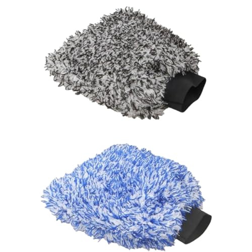 洗車グローブ 2枚セット 厚い 洗車スポンジ グローブ ミット マイクロファイバー 洗車モップ 大判サイズ (青+黒)