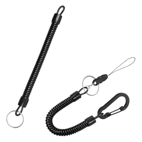 [Deear] カールコードストラップ 巻線 コイルストラップ バンジーストラップ ロック付きストラップ キーストラップ 携帯ストラップ 伸びる 落下防止 紛失防止 ワンタッチ着脱 カラビナ付き 太コイル 2個セットのサムネイル