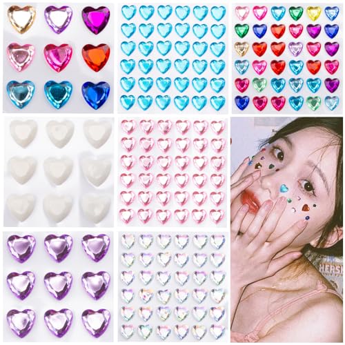 ラインストーン シール フェイスステッカー 7枚セット かわいいハート型 ラインストーンステッカー 貼..