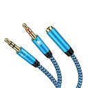 3.5mm 4極 3極 変換 ケーブル イヤホンジャック 二股 オーディオ変換ケーブル 4極(メス) -3極(オス*2)マイク Hi-Fi音質 オーディオケーブ...