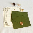 レターセット てがみ シンプル ビンテージペーパー プロポーズ用手紙 ラブレター 便箋と封筒 ヴィンテージ風手紙セット - ラブレター メッセージ カード オリーブグリーン(封筒3枚、便箋10枚、切手3枚)(3)