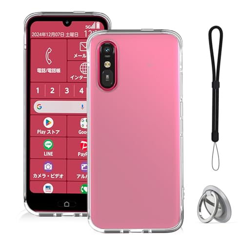 FCNT らくらくスマートフォン a A401FC/Lite MR01 用 ケース カバー スタンド付き 角度調整可能 車載ホルダー対応NOUKAJU スマホケース ストラップ付き 軽量 ソフト TPU クリア 持ちやすい 指紋防止 耐衝撃 黄変防止