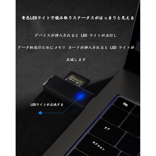 usb3.0 SDカードリーダー超小型SD/TFリーダー 2-in-1 読書 高速転送 MacOS Windows SD microSD SDXC SDHC用などに対応（ブラック）