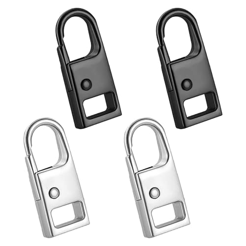 ファスナー 修理 ジッパータブの交換 ジッパー修理キット 4個セット 取り付けが簡単 金属素材 ジッパーバッグ、財布、衣類、靴などの交換や修理に使用されます (ブラック 2 個 + シルバー 2 個)