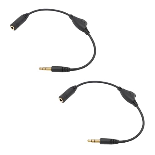 3.5mm ヘッドホン延長 ケーブル 30cm イヤホン延長ケーブル 2個セット ダイヤル式音量調整可能 音質劣化防止 イヤホンジャック延長コード 音量調節 (ブラック)