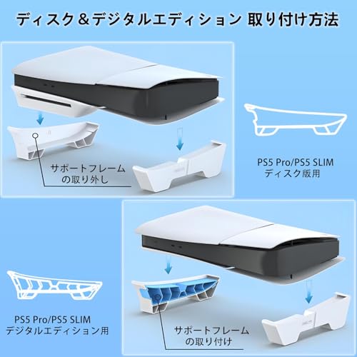 PS5 Slim/PS5 Pro用横置きスタンドPS5 Pro/Slim本体横置き収納スタンド 地震対策 傷付き防止 簡単に取り付 転倒防止 本体をもっと安心に収納 新型PS5 アクセサリーPS5 Slim/PS5 Pro通常版とデジタル版両対応 PS5非対応(ホワイト)