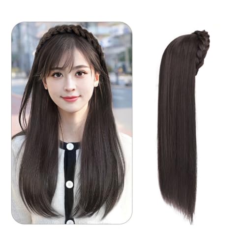 襟足ウィッグ ストレート レディース wig カツラ 自然 ウィッグ カチューシャ付き つけ毛 小顔 可愛い ウィッグ 三つ編みウィッグ付 女装 耐熱 ロングウィッグ おしゃれ (ダークブラウン)