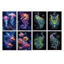 スクラッチアート 8枚セット 21*29cm A4 サイズ 夜光 スクラッチアート で美しいアート 面白い塗り絵 簡単 削るだけで スクラッチアート 鯨 蝶 花...