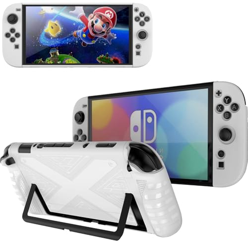 For Nintendo Switch2 ケース 防水防塵 軽量 着装まま充電可能 耐衝撃性 無臭で ソフトHNWEIWEINintendo Switch 2 用ケースカバー スタンド付き ゲームコンソール用 ケースカバー（ホワイト）のサムネイル