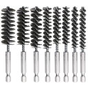 LEONTOOL ワイヤーブラシ 六角軸6.35mm 8本セット ステンレス鋼ボアブラシ 直径8 9 10 11 13 15 17 19mm パイプブラシ パワ...