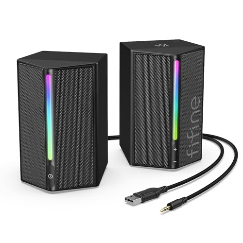 FIFINE ゲーミングスピーカー 有線 3.5mm接続 ステレオスピーカー 重低音 RGBライト制御可能 USB給電 PC/スマホ/テレビに対応 ゲーム/音楽/映画鑑賞 ブラック AmpliGame A20