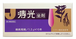 東宝痔光坐剤EAaは，赤紫色をした痔疾用剤です。この赤紫色は，シコン（紫根：ムラサキ属の“ムラサキ””という植物の根）から有効成分であるシコニンおよびアセチルシコニン等を抽出したもので，これらの成分は組織を再生し，肉芽を増殖させ，創傷治癒を促進します。また，東宝痔光坐剤EAaには痔の治療に効果的な消炎作用，殺菌作用，鎮痛作用を有する薬剤を配合し，これら5種類の有効成分が患部にはたらき，痔の症状である痛み・かゆみ・はれ・出血を緩和してくれます。 【効能・効果】 きれ痔（さけ痔）・いぼ痔の痛み・かゆみ・はれ・出血の緩和 【用法・用量】 次の量を肛門内に挿入してください。 ［年齢：1回量：1日使用回数］ 成人（15才以上）：1個：1〜3回 15才未満：使用しないこと ＜用法関連注意＞ （1）本剤が軟らかい場合には，しばらく冷やした後に使用してください。また，硬すぎる場合には，軟らかくなった後に使用してください。 （2）肛門にのみ使用してください。 【成分分量】 3個(3.6g)中 dl-メチルエフェドリン塩酸塩 30mg グリチルレチン酸 60mg シコン抽出油 300mg （紫根90mg） イソプロピルメチルフェノール 6mg アミノ安息香酸エチル 360mg ＜添加物＞ ハードファット，ダイズ油，モノステアリン酸グリセリン 【使用上の注意】 ■してはいけないこと （守らないと現在の症状が悪化したり，副作用が起こりやすくなります） 次の人は使用しないでください 　本剤または本剤の成分によりアレルギー症状を起こしたことがある人。 ■相談すること 1．次の人は使用前に医師，薬剤師または登録販売者に相談してください 　（1）医師の治療を受けている人。 　（2）妊婦または妊娠していると思われる人。 　（3）授乳中の人。 　（4）高齢者。 　（5）薬などによりアレルギー症状を起こしたことがある人。 　（6）次の診断を受けた人。 　　高血圧，心臓病，糖尿病，甲状腺機能障害 2．使用後，次の症状があらわれた場合は副作用の可能性があるので，直ちに使用を中止し，この文書を持って医師，薬剤師または登録販売者に相談してください ［関係部位：症状］ 皮膚：発疹・発赤，かゆみ，はれ その他：刺激感 　まれに次の重篤な症状が起こることがあります。その場合は直ちに医師の診療を受けてください。 ［症状の名称：症状］ ショック（アナフィラキシー）：使用後すぐに，皮膚のかゆみ，じんましん，声のかすれ，くしゃみ，のどのかゆみ，息苦しさ，動悸，意識の混濁等があらわれる。 3．10日間位使用しても症状がよくならない場合は使用を中止し，この文書を持って医師，薬剤師または登録販売者に相談してください 【保管及び取扱い上の注意】 （1）直射日光の当たらない30℃以下の涼しい所に保管してください。また，保管する場合は，坐剤の先が下になるように外箱に入れ，立てて保管してください。 （2）小児の手の届かない所に保管してください。 （3）他の容器に入れ替えないでください。（誤用の原因になったり品質が変わります。） （4）使用期限を過ぎた製品は使用しないでください。 （5）本剤は日時の経過とともに色調の変化が幾分見られますが，有効成分の効果には変わりありません。 【お問い合わせ】 本品の内容についてのお問い合わせは，お買い求めのお店または下記にお願い申し上げます。 会社名：合名会社東宝製薬 電話：058-251-6668 受付時間：10：00〜16：00（土・日・祝日を除く）商品名： 東宝痔光坐剤EAa 薬効：外用痔疾用薬 メーカー：東宝製薬 生産国：日本 商品区分：第2類医薬品 広告文責：有限会社新薬堂薬局 電話番号：047-323-6860 当店で販売する医薬品は、特に記述がない限り、使用期限が最短でも10ヶ月以上のものを販売しております。(※使用期限が製造より最長1年未満の医薬品については例外といたします。） ◎使用上の注意をよく読んだ上でそれに従い適切に使用してください 「医薬品販売に関する記載事項」はこちら