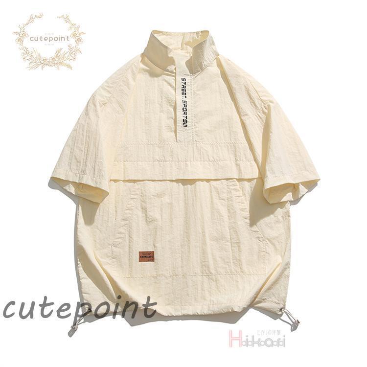 ハイネック tシャツ メンズ 半袖 ハーフジップ ゴルフウェア ナイロン ゆったり ビ...
