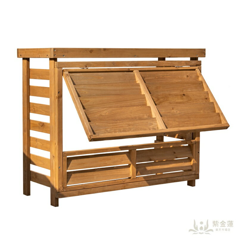 Exterior Unit Covers - 【収納庫なし】【ひさし開閉】エアコン室外機カバー 天然木 エアコン 日よけ 棚 収納 ラック 室外機カバー ワイド 目隠し ベランダ 庭 屋外 雪 除け おしゃれ【ナチュラルブラウン】