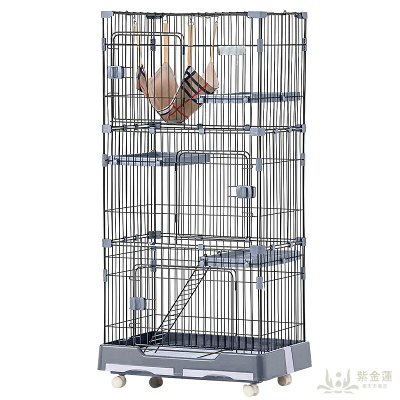 猫 ケージ キャットケージ ペットケージ キャスター付 猫ゲージ 大型 多頭飼い ネコドア キャットハウス 1段2段3段可能 留守番 保護 脱走防止 おしゃれ (3段,グレー)