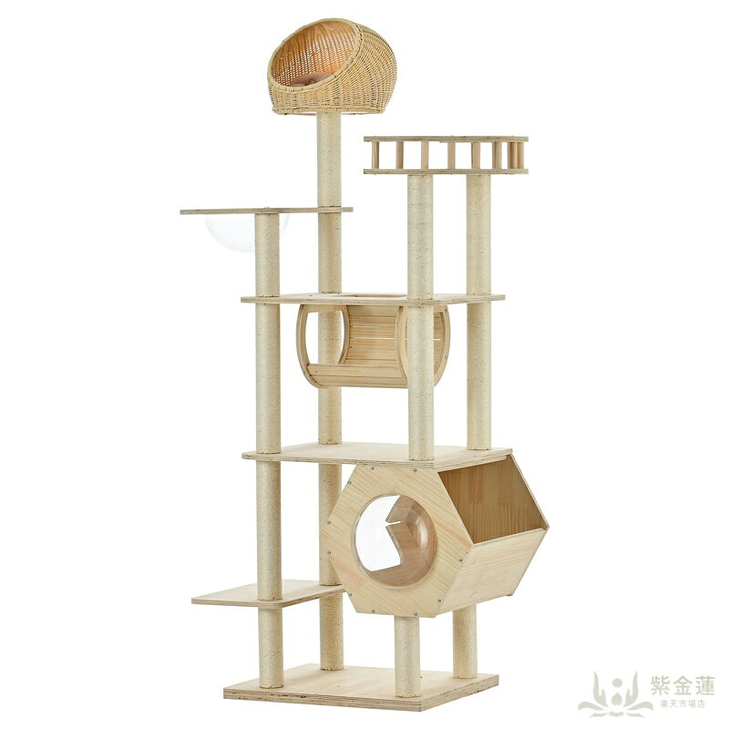 カテゴリ 紫金蓮楽天市場へようこそ！ご愛顧いただきありがとうございます 商品特徴 【高級感があふれるデザイン】温もりのある天然木、自然の風合いをふんだんに活かしたキャットタワー。キャットタワーの本体は高品質の天然松の木材で作られており、厚みのある高密度のボードは高温高圧処理により、均一な構造と良好な安定性を形成します。 【抜群の安定感·加厚した幅広い】キャットタワーの土台となる部分だからこそ、底板の厚みをしっかり持たせました。厚くすることで土台に重みが付き、重心が下がるため抜群の安定感が生まれます。 【魅力的な六角形デザインハウス】お客様の声にお応えしてリニューアル！猫の寝顔が見える六角形デザイン猫ハウス付きのキャットタワーを設計されて、猫の姿をさまざまな角度から見ることができます。 【洗える藤編みのベッド】頂上には洗える藤編みのベッドがあります。天然素材で作られて、丈夫で軽い！汚れても、PE素材ラタンだから洗えて清潔、清潔に保てるのでお手入れが楽々です。 【ネコちゃんが喜ぶ機能満載】15ヶ所以上の爪とぎポール、幅広い台座、登りやすいジャンプ台、見晴らしのよい展望台、遊び放題の台座、トンネル、六角形デザインハウス、宇宙船などを用意しました。 商品仕様 素材：ソリッドウッド ペット用品>>木製ハウス & コンドミニアム メインカラー：自然な パッケージ1サイズ：65*51*41cm、1個、24kg 注意事項 ※当店はいま配送日時指定対応できません。設置しても対応しませんので、予めご了承ください。 ※使用時の破損や事故等につきましては責任を負いかねます。 ※海外輸入製品のため、箱が潰れる可能性がありますが、お気になる方はご注意ください。 ※ラッピングは対応しておりません。 ※予告なく仕様変更になる場合がございます。 ※日本語表記はございません。パッケージ言語は中国語もしくは英語です。 ※使用時の破損や事故等につきましては責任を負いかねます。 ※輸入品の為、輸送の際に生じるキズ・汚れ・箱潰れがある場合がございますが新品です。 ※サイズ・重量は、多少の誤差が生じる場合がございます。 ※あくまで画像はイメージですので、商品改良の為パッケージや一部仕様が少し変更になる場合もございます。 ※お使いのブラウザや設定により、画像と実際の商品との若干の色の違いが生じる場合がございます。 ※基本は全国一律発送無料と対応させていただきますが、沖縄・へお届けの場合は2000円の送料をご請求させていただきます。 ※こちらの対応と商品について何かご不満がありましたら、「悪い評価」を付ける前に一度当方とご連絡ください。出品者の誠意を持って最後まで対応いたします。 ※商品の輸送時間が長いため、発送していた際に外装の破損や輸送の途中に付いた小さなキズによる返品はお受付しかねます。 ※PC/携帯端末の画面仕様や、環境照明等により実際の商品と色合いや質感が異なる場合がございます。 品質保証 ※出品する商品は全て新品未使用です。 ※販売している商品は全て新品未使用です、倉庫から出荷前に商品検査必要ですので、商品箱を開封する場合もございます、予めご了承くださいいませ。 ※初期不良の場合は到着後1週間以内にご連絡ください。 ※初期不良の場合は写真やビデオをご提供下さい、確認後無料で新品交換もしくは御返金致しますのでご連絡下さい。 ※写真やビデオをご提供出来ない場合は技術者と確認できません、返品返金対応出来ない可能性が御座います、予めご了承ください。 関連キーワード（本商品の説明ではありません） 猫タワー ネコタワー 多頭飼い 高さ183cm 宇宙船 隠れ家 爪とぎポール トンネル付き 据え置き型 ネコ タワー 組立簡単 おしゃれ タワー 天然木製 可愛い 大型猫 子猫 運動不足解消