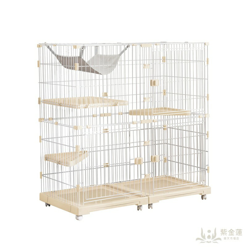 猫 ケージ キャットケージ 2段 幅広設計 自由組み合わせ ハンモック付き 大型 猫ゲージ 高級感 おしゃれ キャットハウス ネコ ハウス 多段 留守番 保護 脱走防止 多頭飼い 多頭 スチール 【ベージュ】