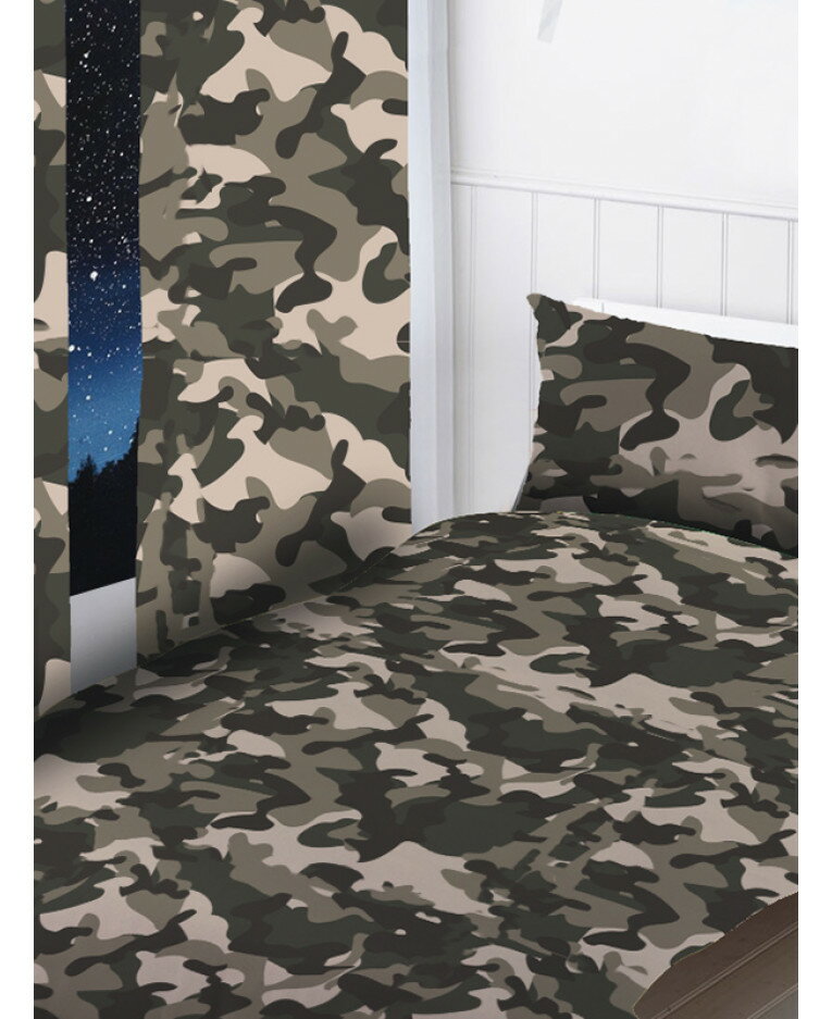 迷彩柄 ミリタリー カーテン グレイ 幅168cm x 高さ183cm x 2枚