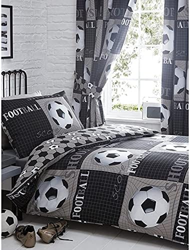 サッカーボール柄　グレー　シングル　布団カバー+枕カバー　セット