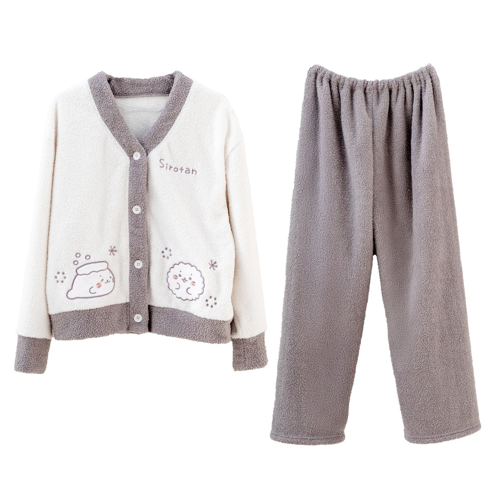 しろたん モコモコルームウェアルームウェア 上下セット S/M サイズ レディースサイズ 部屋着 リラックスウェア ナイトウェア 冬 あったか 暖かい もこもこ パジャマ 防寒 羽織れる カーディガン アザラシ かわいい キャラクター ギフト プレゼント マザーガーデン 2