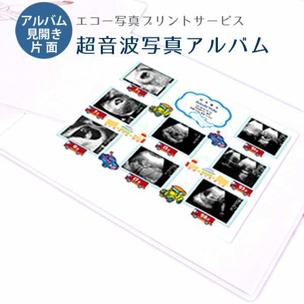 【送料無料】超音波写真アルバム のりもの ベーシック 台紙付き 赤ちゃんのエコー写真オーダープリントサービス 男の子