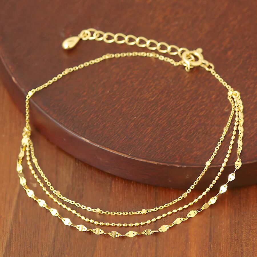 在庫限り 3連 ゴールド チェーン ブレスレット Glitterグリッター ブレス プラチナ 金 イエロー ピンク ホワイト K18 K10 レディース ジュエ...