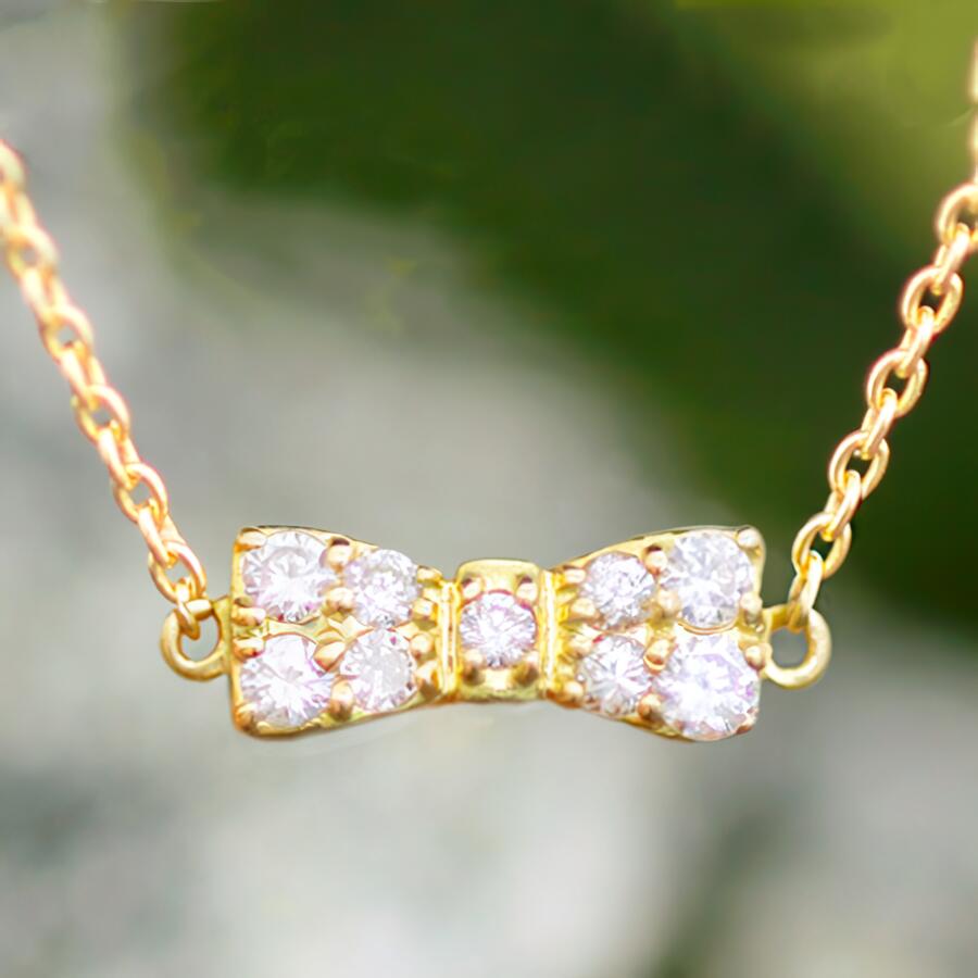 パヴェダイヤ リボン アンクレット K18 K10 リボン ダイヤモンド アンク ダイヤ プラチナ 金 イエロー ピンク ホワイト