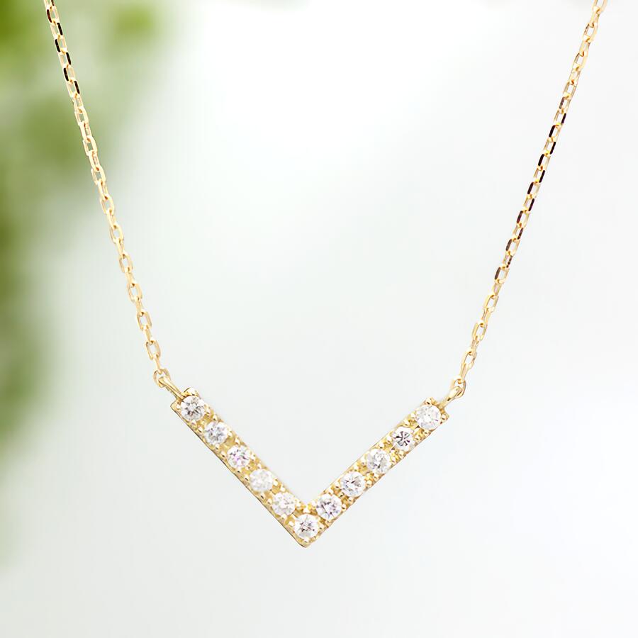 Rakuten - K10 K18 Kite カイト Lサイズ V字 Vライン ダイヤモンド ネックレス 0.15ct ゴールド 18金 10金 YG WG ラインダイヤ 重ね付け