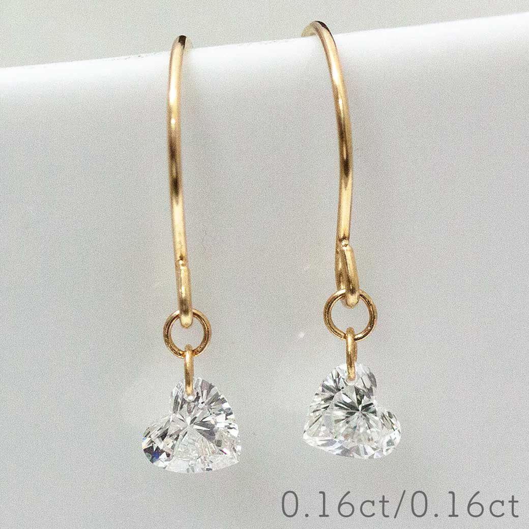 限定 K18 天然 ハートダイヤモンド フックピアス S 0.16ct/0.16ctct レーザーホール フレームレスダイヤモンド | 18金 YG ジュエリー...