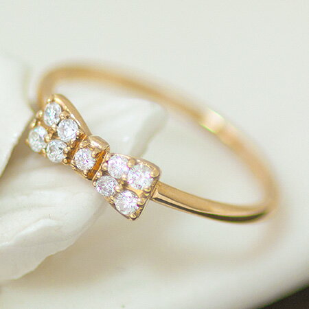 K18 K10 指輪 リング ダイヤモンド リボン 0.15ct パヴェダイヤ 華奢 大人 | レディース ジュエリー 贈り物 プレゼント 重ね付け モチーフ 記念日 バレンタイン