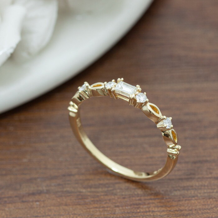 【送料無料】K18 PT バゲット ダイヤモンド リング Mirage ミラージュ 0.2ct 華奢リング 指輪 プラチナ..