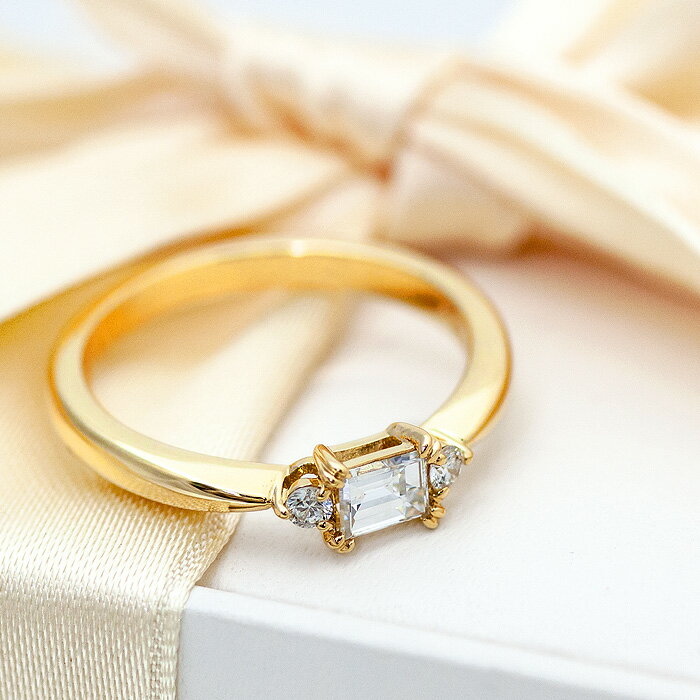 Rakuten - K18 PT バゲット ダイヤモンド リング Luce ルーチェ 0.2ct 高品質 VSクラス 婚約指輪 エンゲージリング プラチナ 金 イエロー ピンク ホワイト
