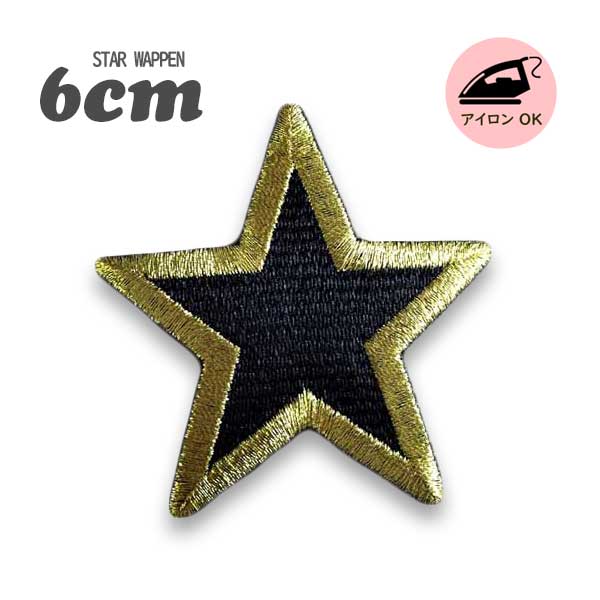 星ワッペン 6cm star 刺繍 アイロン接着 パッチ スター 星 刺繍ワッペン ファンシー