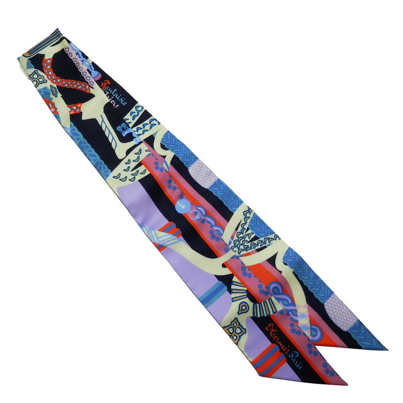 エルメス　HERMES　スカーフ　ツイリー　鎧の幻想　マリーン/モーヴ/ジョーヌスフレ　未使用品【中古】【コンビニ受取対応商品】