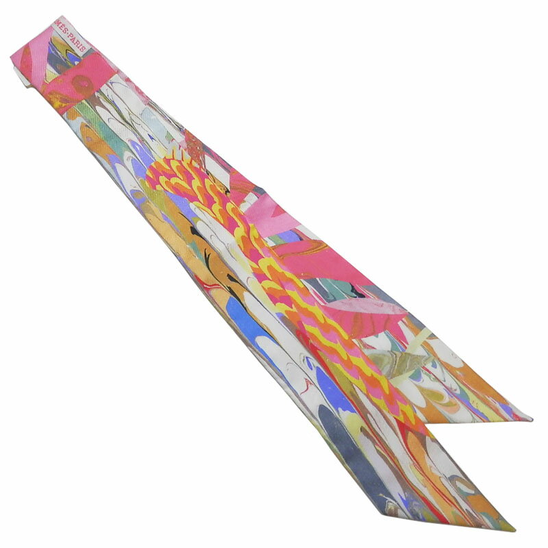 エルメス　HERMES　スカーフ　ツイリー　MARBLE SILK　京都マーブル　ローズ/ヴェール/ヴァイオレット　新品同様【中古】【あす楽対応_東海】【コンビニ受取対応商品】のサムネイル