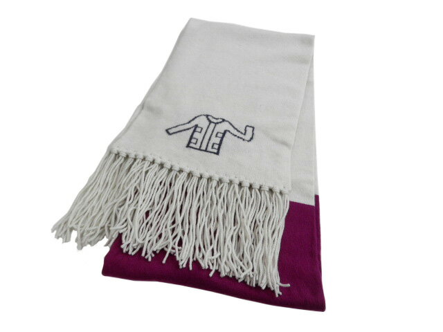 シャネル　カシミヤ　マフラー　アイボリーxパープル　新品同様【中古】【秋冬物】【コンビニ受取対応商品】