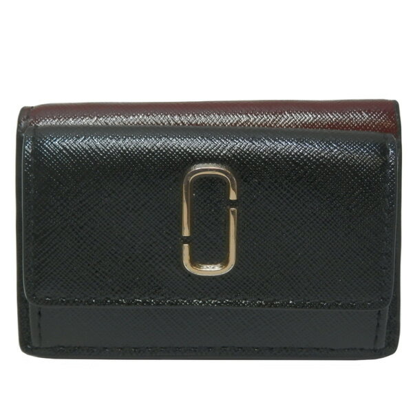 マーク・ジェイコブス MARC JACOBS レザー スナップショット 三つ折り財布/コンパクトウォレット ブラック/ボルドー【中古】【コンビニ受取対応商品】