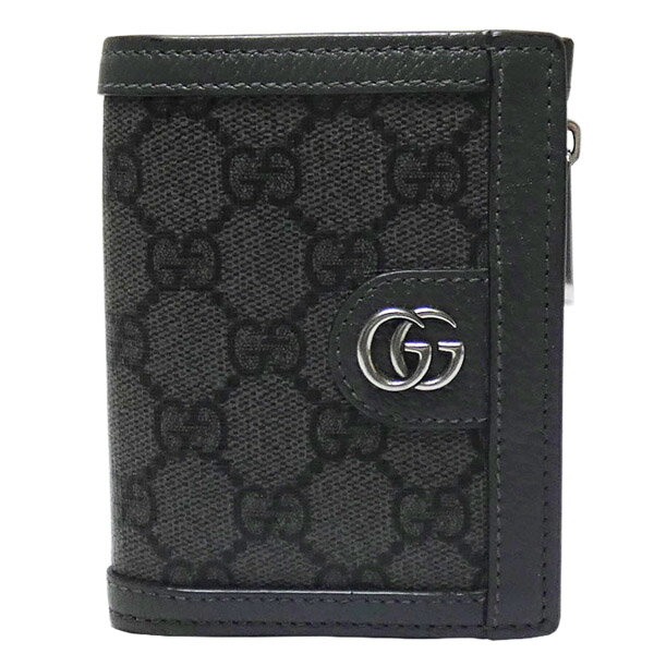 グッチ　GUCCI　GGスプリームキャンバス/レザー　コンパクトウォレット　2つ折り財布　760238　グレー　【中古】【コンビニ受取対応商品】