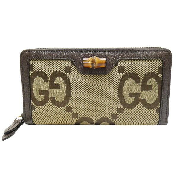 樂天商城 - グッチ　GUCCI　ジャンボGG　バンブー　ジップアラウンドウォレット　ラウンドファスナー長財布　658634　ベージュ＆ダークブラウン　　【中古】【コンビニ受取対応商品】