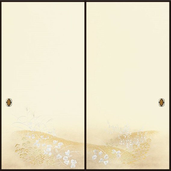 高級織物襖紙　2枚組　No．505　特選品　手撒き砂子襖絵（襖/襖紙/ふすま/ふすま紙/糸入り/織物/押入れ..