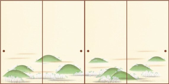 高級織物襖紙　吉野山　4枚組　No．510　上級品　手加工襖絵（襖/襖紙/ふすま/ふすま紙/糸入り/織物/押..