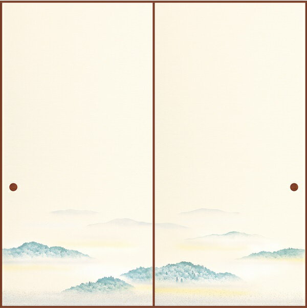 織物襖紙　2枚組　遠山　No．519　中級品　手撒き砂子襖絵（襖/襖紙/ふすま/ふすま紙/糸入り/織物/押入..