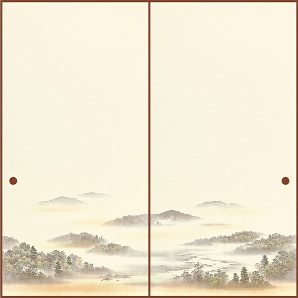 織物襖紙　2枚組　ふすさとの山　No．521　中級品　手撒き砂子襖絵（襖/襖紙/ふすま/ふすま紙/糸入り/..
